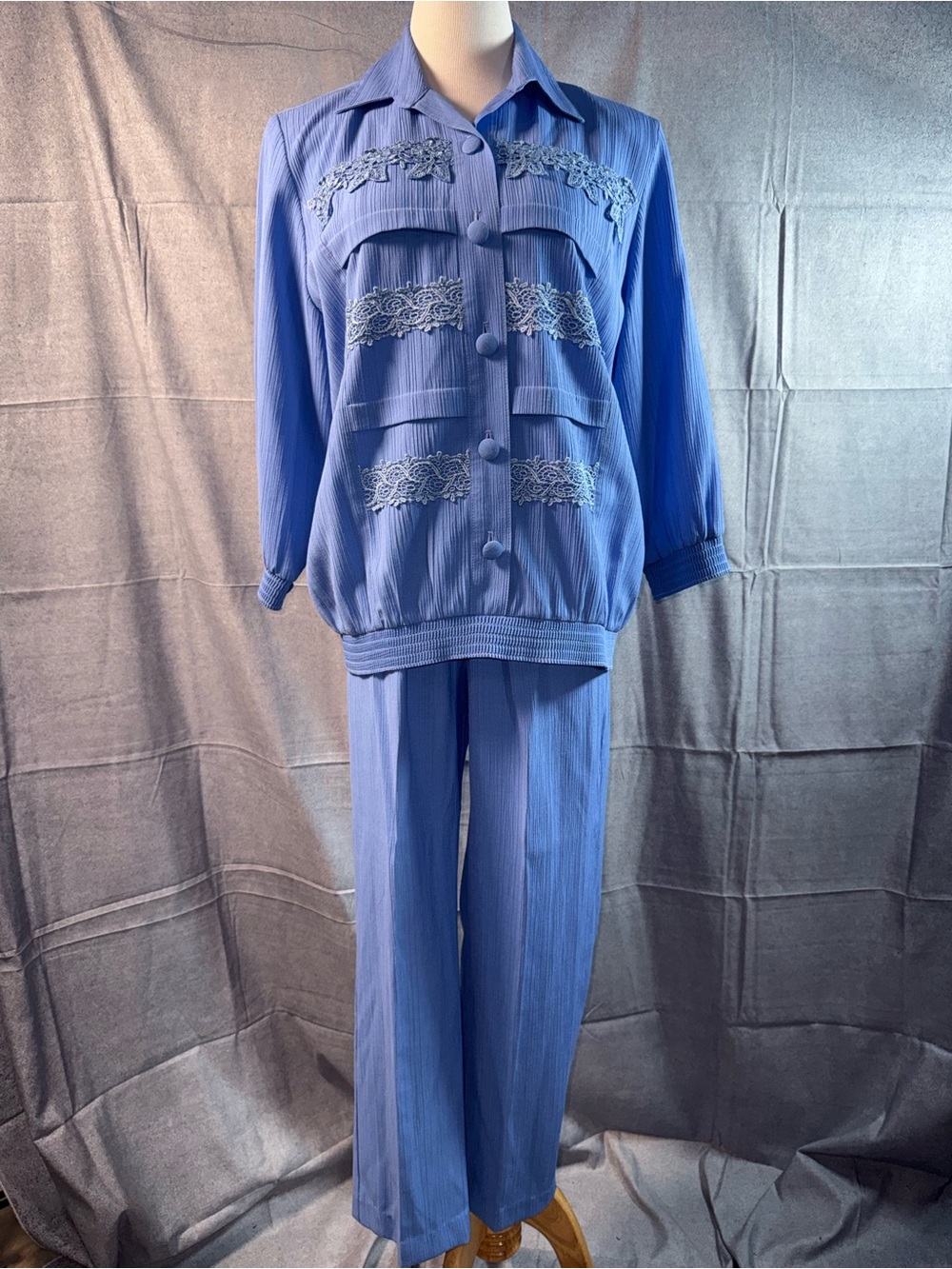 1220-REGAL Relaxed Wide-Leg Pant Set in Periwinkle Blue